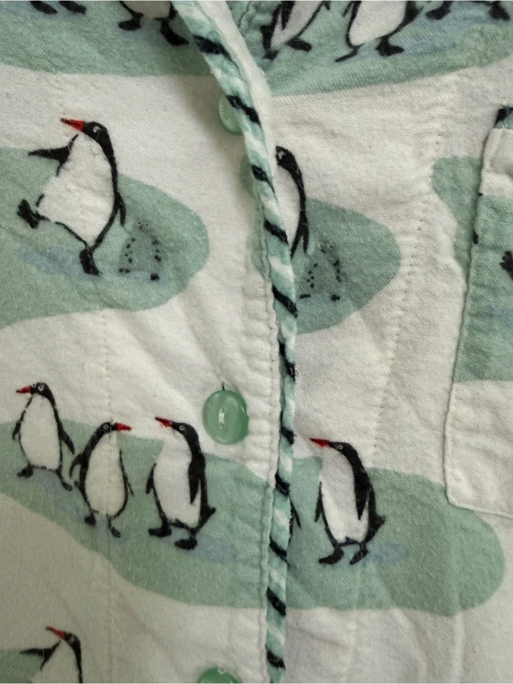 Munki Munki  Flannel Pajama White Blue Penguin Button Up Long Sleeve